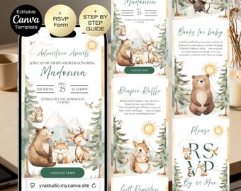 Woodland Baby Shower Invitation Website with RSVP, Woodland Adventure Awaits, woodland animals invitation, Forest Baby shower invite
