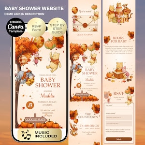Winnie Pooh Baby Shower Invitation Website with RSVP | Fall Baby Shower | Baby Shower Invitation Theme | Autumn Pumpkin | Bear Baby shower