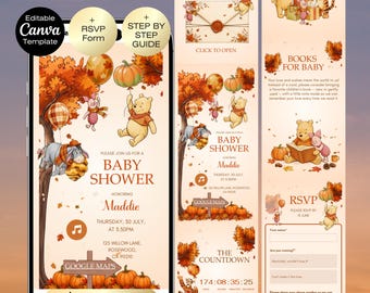 Winnie Pooh Baby Shower Invitation Website with RSVP | Fall Baby Shower | Baby Shower Invitation Theme | Autumn Pumpkin | Bear Baby shower