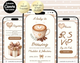 A baby is brewing baby shower Invitation website + RSVP | Coffee Baby Shower Invite | Digital boy girl Gender neutral Baby Shower | Digital