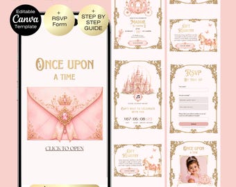 Princess Birthday Invitation website with RSVP | Pink Gold Fairytale Birthday | A dream come two | Royal girl birthday | Four ever princess