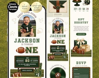First Year Down Birthday Invitation website with RSVP | Football Boy Birthday | Boy First Birthday Theme | 1st Birthday with RSVP and music
