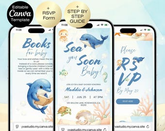 Sea you soon baby shower invitation website with RSVP | Under the sea baby shower | Ocean Baby Shower | Editable Boy Girl Baby Shower Invite