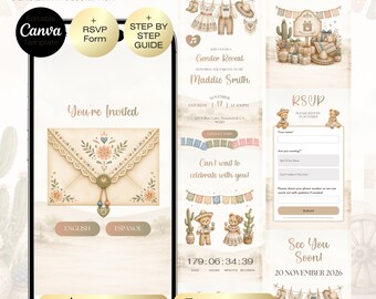 Mexican Gender Reveal Invitation | Canva Website Template | Fiesta Gender Reveal | Charro & Escaramuza Baby Reveal | Boy or Girl Western