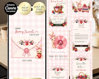 Berry sweet Baby Shower Invitation website + RSVP | Strawberry Blueberry Berry baby shower | Coquette Girl fruits Baby Shower digital invite