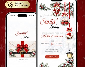 Santa Baby Shower Invitation Website with RSVP | Christmas Baby Shower | Santa Baby Shower | Winter baby shower | Merry Little baby shower