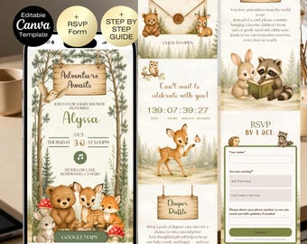 Woodland Baby Shower Invitation Website with RSVP, Woodland Adventure Awaits, woodland animals invitation, Forest Baby shower invite