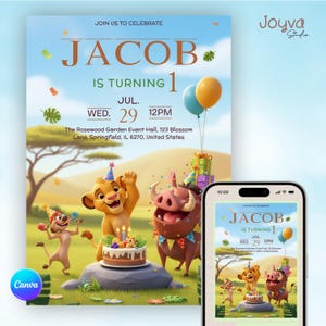 Lion King Digital Invitation | Zoo Party | Simba Editable Invite | Lion King Birthday Invitation | Boy Lion King Invitation | Simba Party