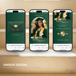 Graduation Invitation Website | Class of 2026 Graduation party | Graduation Invite with RSVP | Green gold Grad 2026 | He She did it image 7