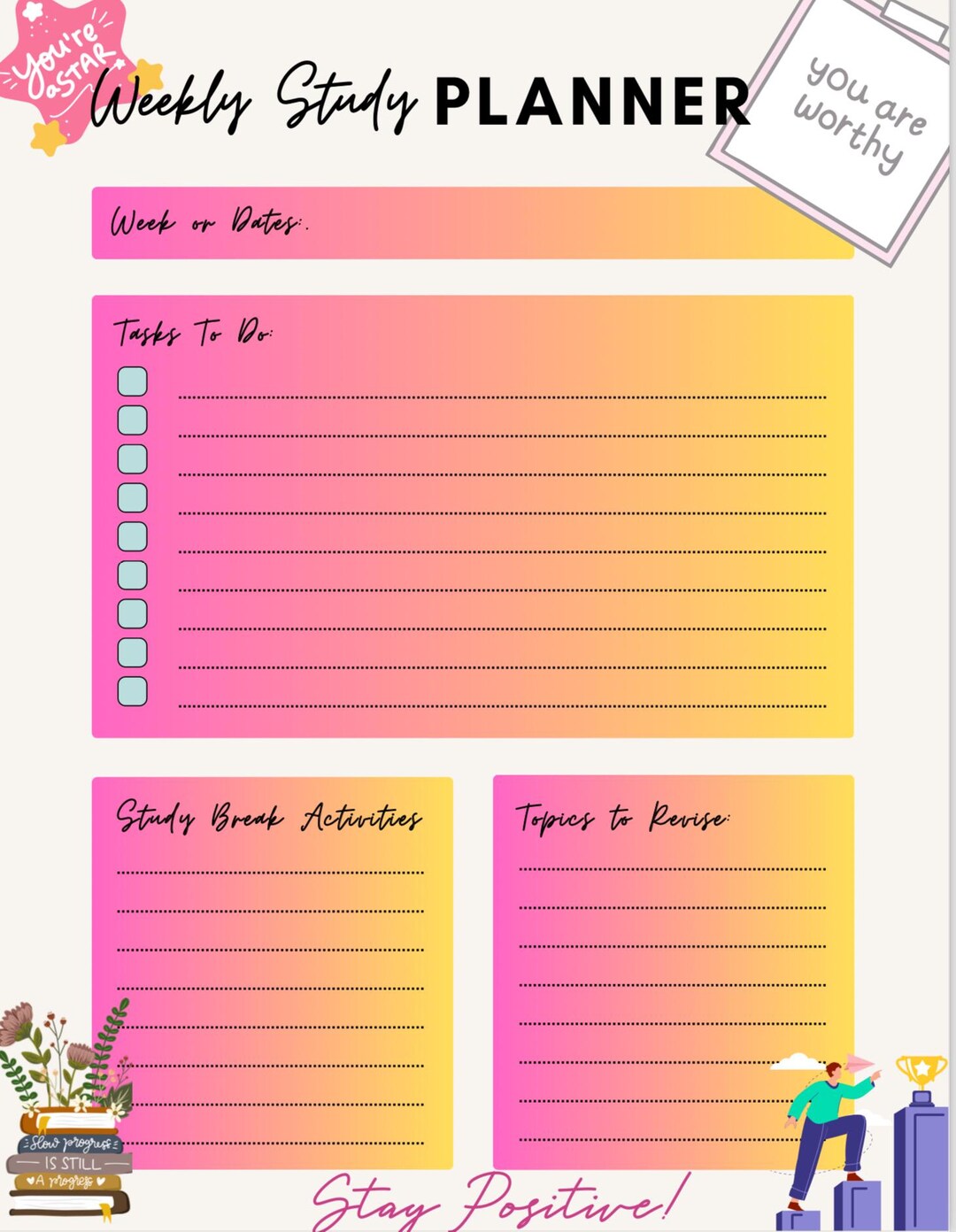 Printable Study Planner |one-page Student Organizer| Digital PDF ...