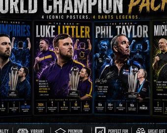 Darts World Champion Prints Pack | Humphries, Littler, Taylor, Van Gerwen (A3/A4/A5)