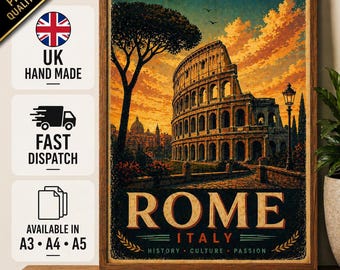 Rom Kolosseum Reiseplakat, Vintage Italien Wandkunst, ewige Stadt Illustration