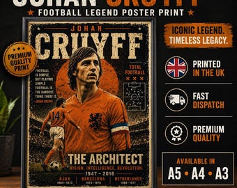 Johan Cruyff Fußballlegende Poster | Totaler Fußball Vintage Druck