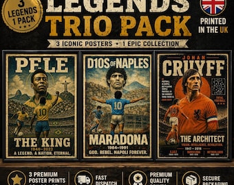 Fußballlegenden-Trio-Pack | Pele, Maradona, Cruyff Vintage Plakate