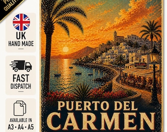 Porto del Carmen Lanzarote Reiseplakat, Vintage Kanarische Inseln Stranddruck, La Beach Decor