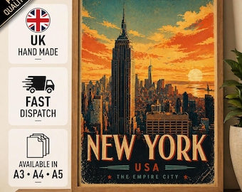 New York Empire State Building Vintage Reiseplakat, Manhattan Skyline Kunstdruck USA