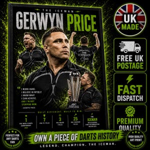 Gerwyn Price The Iceman Darts Print | PDC World Champion Poster | A3 A4 A5 | Darts Wall Art | Darts Fan Gift | Sports Memorabilia Print