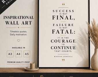Winston Churchill Zitat Print, motivierende Typografie, minimalistische Bürodekoration