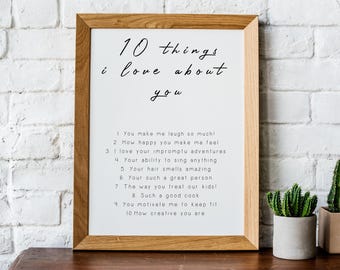 10 Things I Love About You Print: Romantic Minimalist Wall Art Personalised