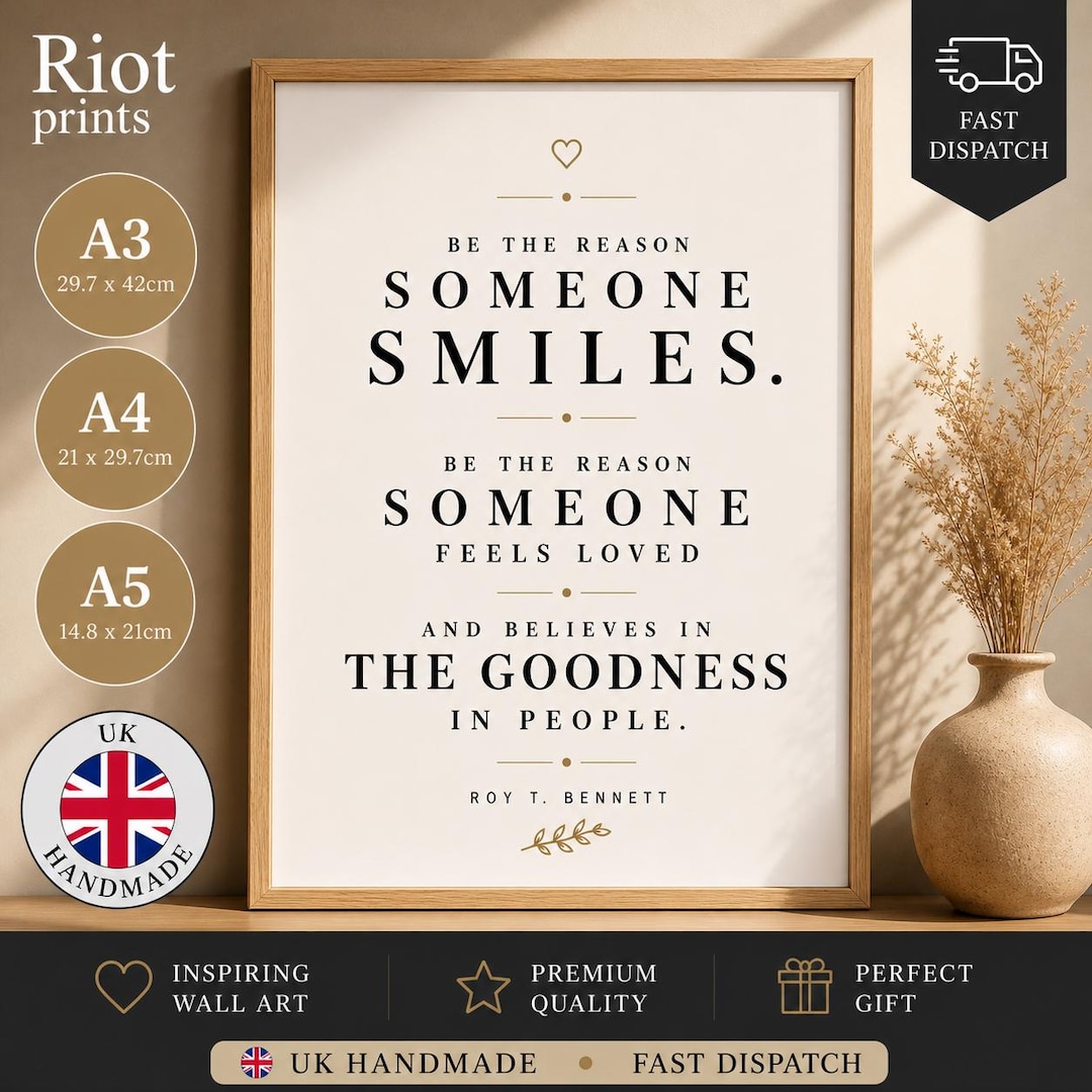 Roy T Bennett Quote Print, Kindness Smiles Wall Art, Minimalist ...