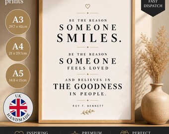 Roy T Bennett Zitat Druck, Kindness Smiles Wandkunst, minimalistisches botanisches Poster