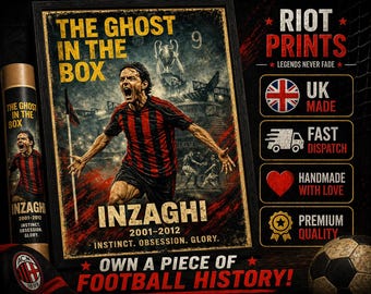 Poster delle leggende del calcio - Filippo Inzaghi / AC Milan Icon Wall Art / Stampa classica del football Mancave