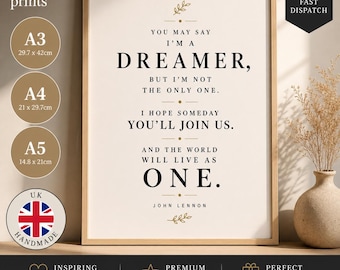 John Lennon Dreamer Zitat Druck, Peace Typografie Wandkunst, Minimalistisches Musik Poster