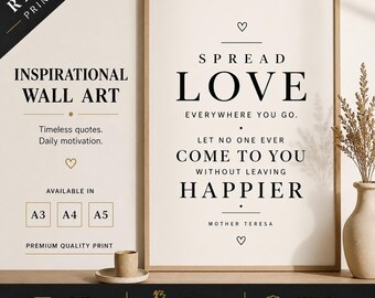 Mutter Teresa Zitat Druck, verbreitet Liebe Wandkunst, Freundlichkeit Poster, minimalistisches Typografie-Dekor