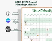 Editable 2025–2026 School Calendar | Canva Template School Year Planner |  PTO PTA Printable Family Planner | 100+ Icons | 3 Sizes Included