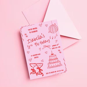 Red and Pink Girly Birthday Invitation