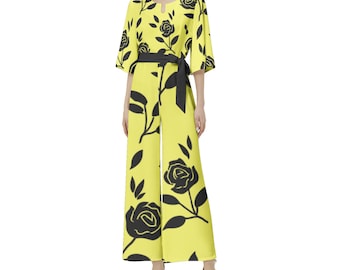 Jumpsuit Dolman Sleeve Belted Wide Leg