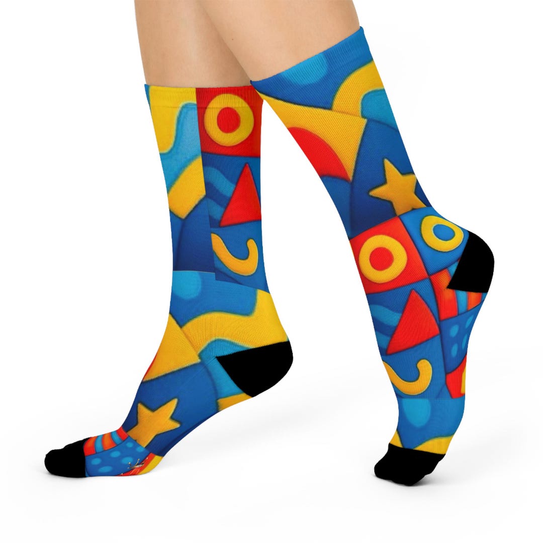 Colorful Geometric Shapes Cushioned Crew Socks | Abstract Stars Circles ...
