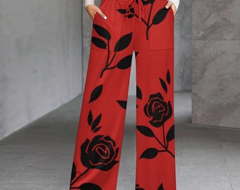 Pantalones de mujer de pierna ancha con textura similar al algodón.