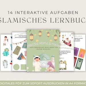 Peut inclure: Plusieurs livres d'activités pour enfants avec le titre "Masjid, Mond & mehr" et "14 INTERAKTIVE AUFGABEN ISLAMISCHES LERNBUCH". Les livres présentent des illustrations sur le thème de l'Islam et sont destinés aux jeunes enfants.