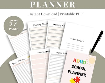 School  adhd Student Planner Printable, Study Planner Bundle, Adhd Study Planner, Academic Planner, College Planner, High School binder