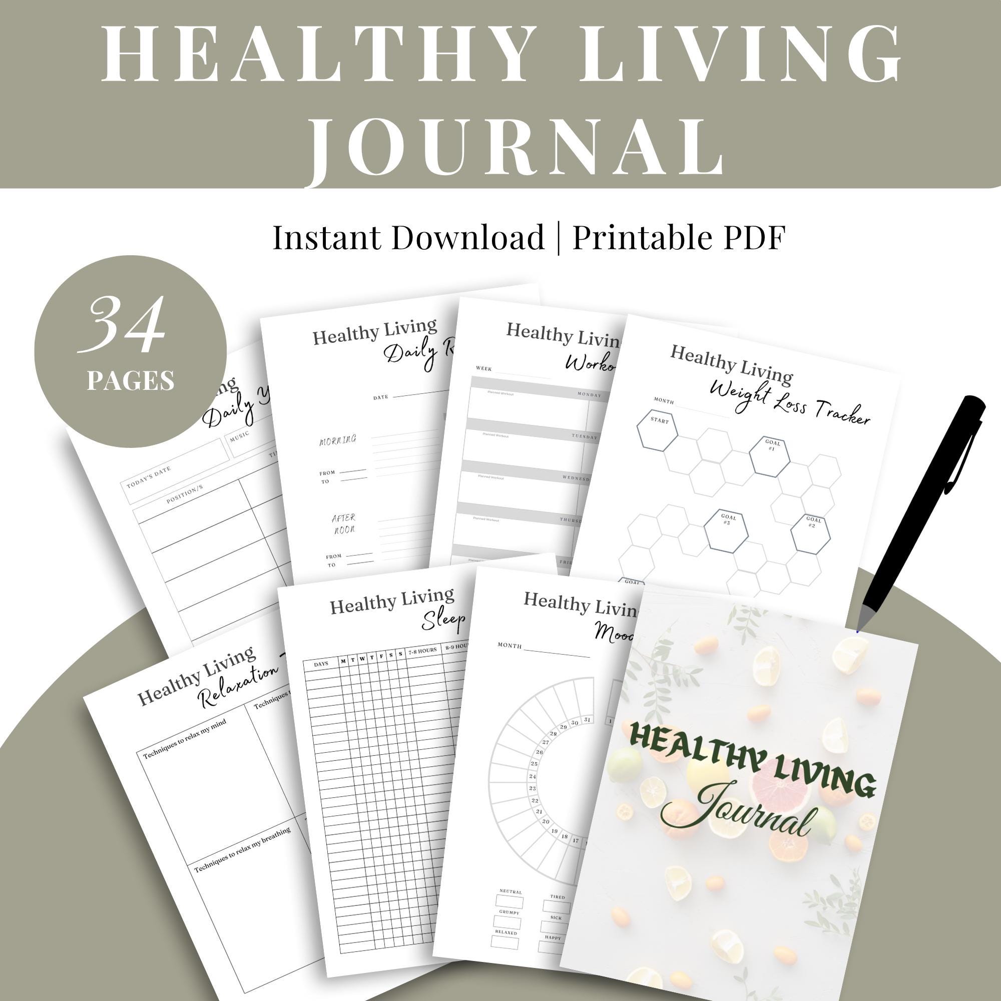Self Improvement Rights | Healthy Living Journal |  Digital Products | Self Help Ebook |Canva Template mood and habit trackers
