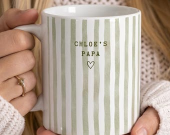 Personalized Papa Mug, Minimal Striped Coffee Cup, First Father’s Day Gift