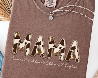 Personalized Western Mama Shirt, Cow Print Name Sweatshirt
