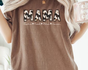 Personalized Western Mama Shirt, Cow Print Name Sweatshirt