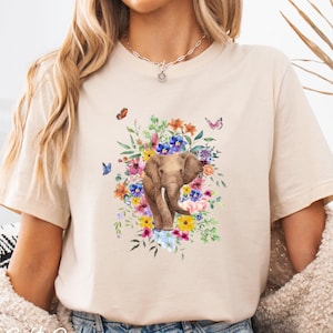 Floral Elephant T-Shirt: Nature-Inspired Animal Lover Gift