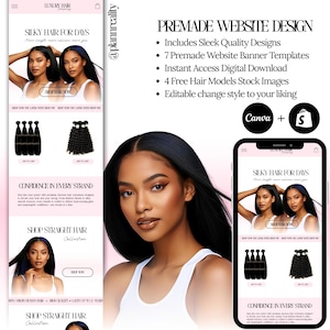 Hair Shopify Website Banner Template, Hair Banner Design Template, Canva Template, Shopify Luxury Hair Design, Premade Shopify Hair Banner