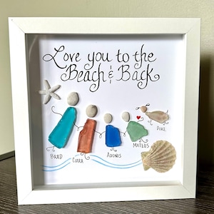 Personalized 8x8” beach glass shadow box. Family, coastal art, sea glass, beach decor, beach house gift, unique gift.