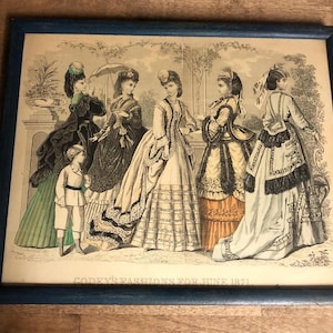 American Godey&#39;s Fashions For June 1871 Frame Victorian Ladies Ad Print