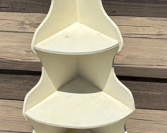 Vintage 3 Tier Wooden White Corner Shelf MCM Farmhouse Cottage