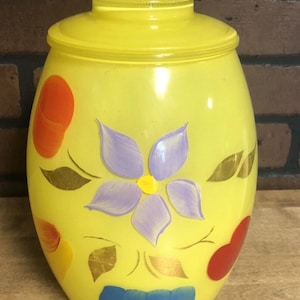 Vintage BARTLETT COLLINS Glass Cookie Jar Yellow Floral