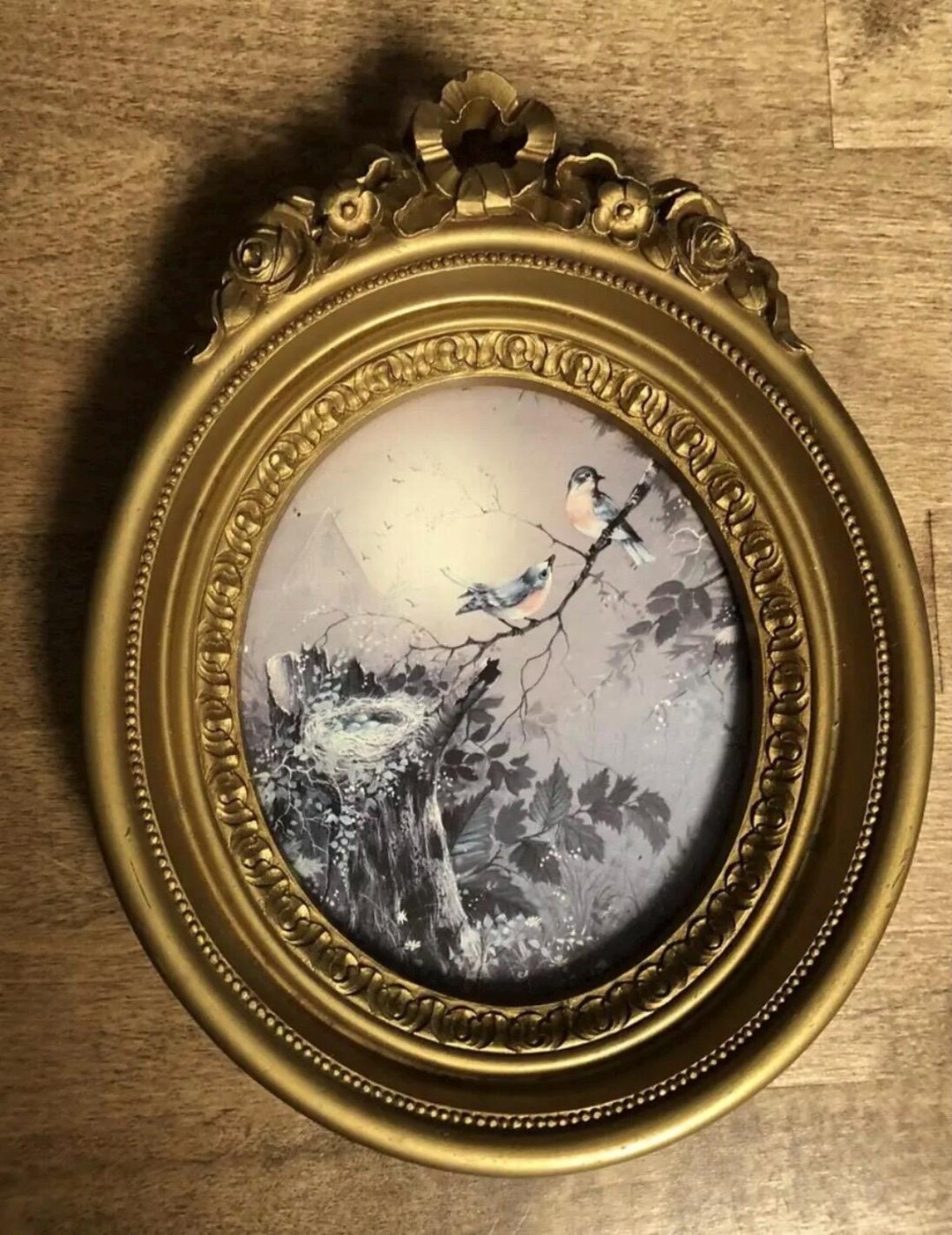 HOMCO Gold Oval Frame Blue Bird Print Burwood Plastic - Etsy