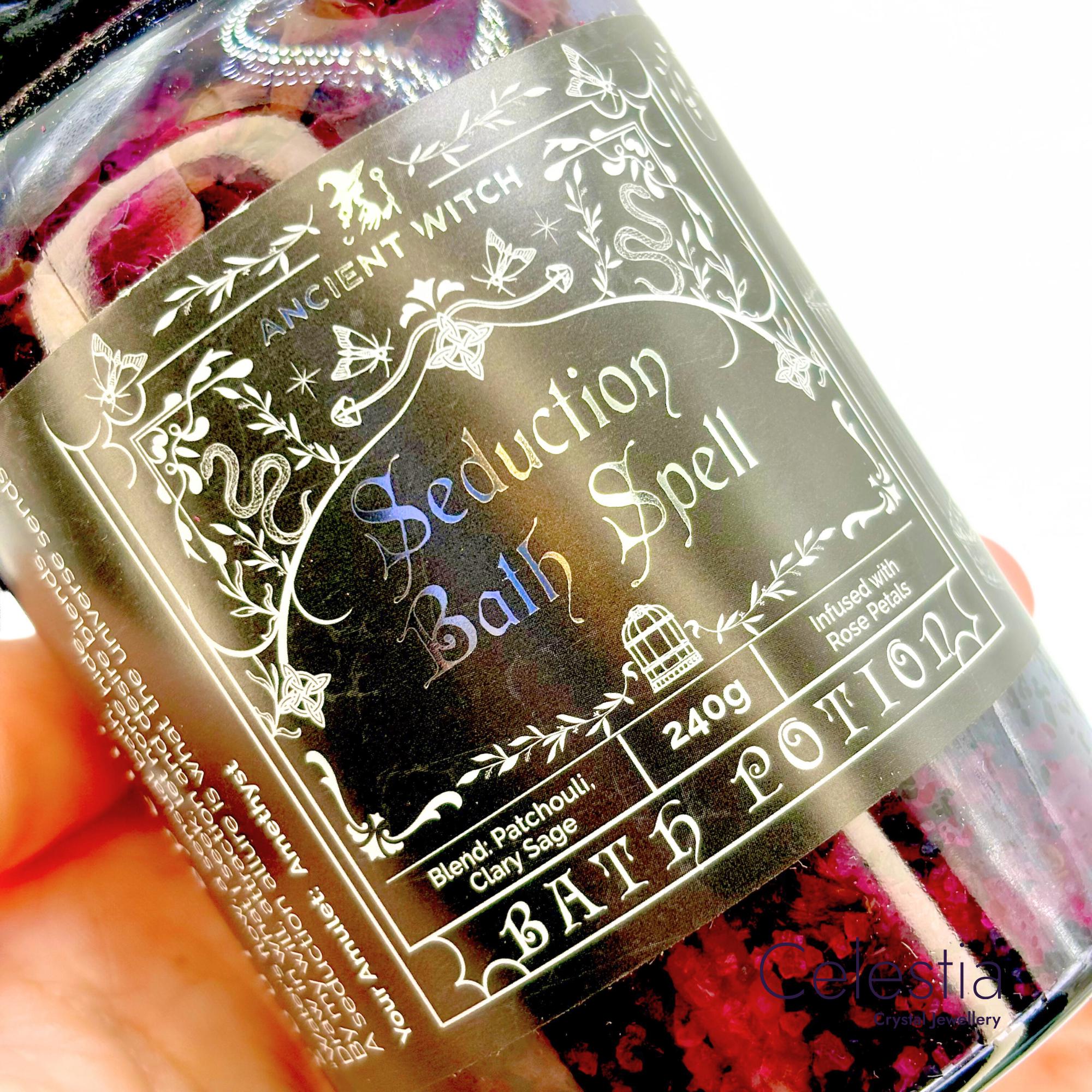 Seduction Bath Spell Ritual Bath Soak with Rose Petals, Patchouli & Clary Sage Amethyst