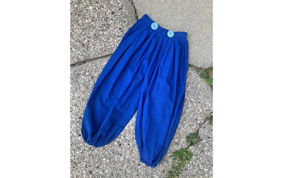 Vintage 1940's Blue Cotton Harem Pants with Large
