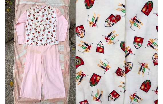 Vintage 1940's Novelty Print Cotton Fleece Pajama