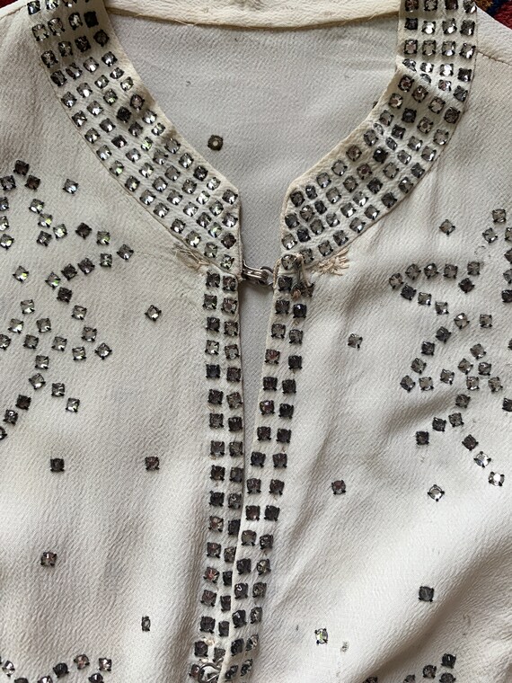 Vintage 1930's Rhinestone and Crepe Top / Open Bl… - image 3